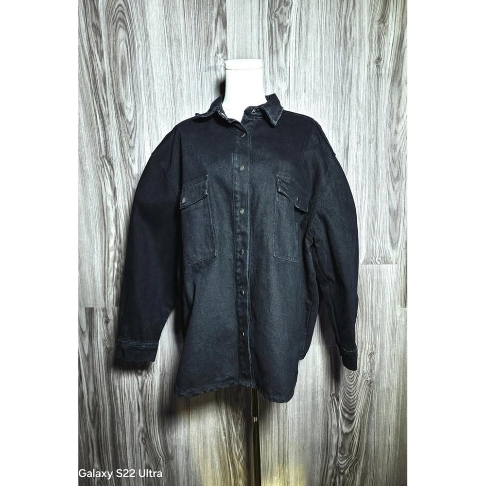 Nasty Gal Collection Black Denim Shirt Jacket Organic Cotton Oversized Size 10